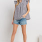 Ces Femme Plaid Notched Ruffled Cap Sleeve Blouse