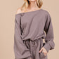 Ces Femme Boat Neck Long Sleeve Drawstring Jumpsuit