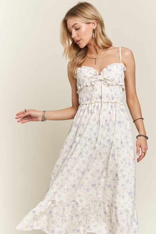 ADORA Smocked Floral Sweetheart Neck Cami Dress