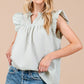 Ces Femme Plaid Notched Ruffled Cap Sleeve Blouse