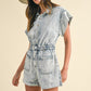 Annie Wear Elastic Waistband Short Sleeve Denim Romper