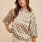 Annie Wear Tie Back Abstract Print Mock Neck Half Sleeve Blouse