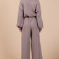 Ces Femme Boat Neck Long Sleeve Drawstring Jumpsuit