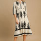 Umgee Printed Notched Midi Dress