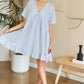 ADORA Ruffled Hem Striped V-Neck Babydoll Dress