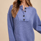 Annie Wear Half Button Ribbed Hem Sweater