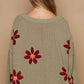 POL V-Neck Floral Pattern Chenille Sweater