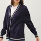 Be Cool Contrast Trim Cable-Knit V-Neck Cardigan