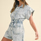 Annie Wear Elastic Waistband Short Sleeve Denim Romper