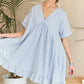 ADORA Ruffled Hem Striped V-Neck Babydoll Dress