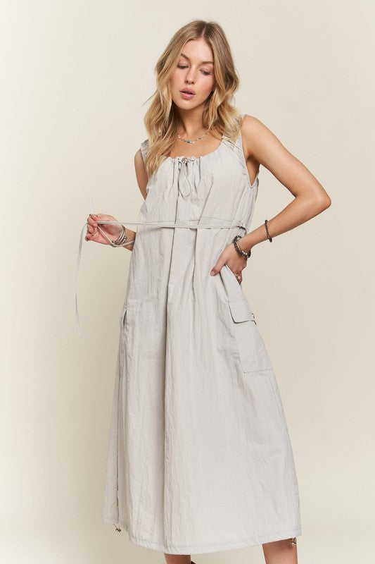 ADORA Drawstring Slit Back Cargo Dress