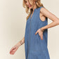 ADORA Notched Sleeveless Denim Dress with Pockets