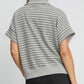 Umgee Striped Half Zip Short Sleeve Sweatshirt