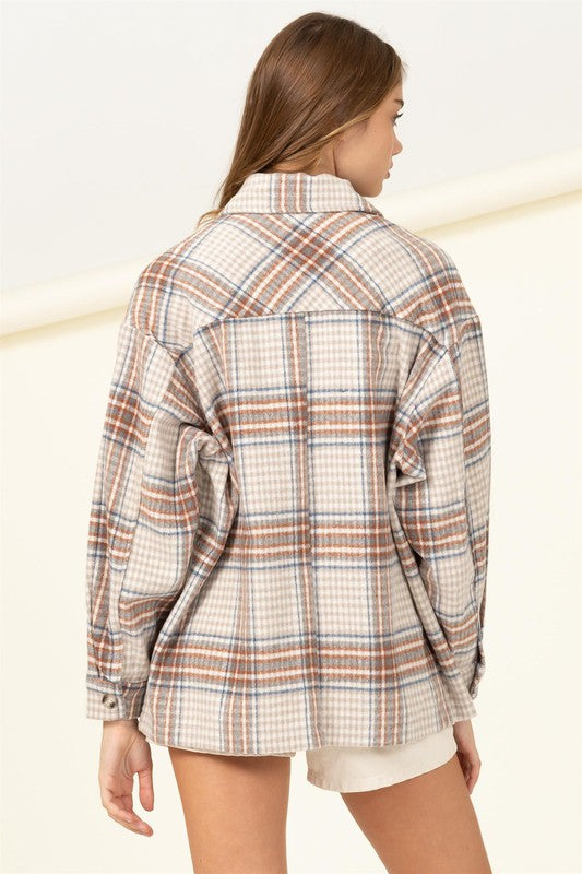 For Myself Checkered Print Button-Front Shacket