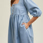 Square Neck Half Sleeve Denim Dress