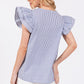 Ces Femme Striped V-Neck Ruffled Cap Sleeve Blouse