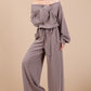 Ces Femme Boat Neck Long Sleeve Drawstring Jumpsuit