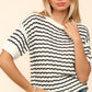 Haptics Openwork Striped Round Neck Half Sleeve Knit Top