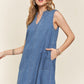 ADORA Notched Sleeveless Denim Dress with Pockets