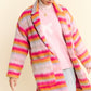 Davi & Dani Contrast Striped Open Front Coat with Pockets