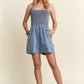 ADORA Smocked Spaghetti Strap Denim Romper