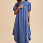 Annie Wear Mineral Washed Button Down Puff Sleeve Shirt Dress