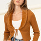 Miss Mesmerize Fur Trim Tie Front Ribbed Cardigan