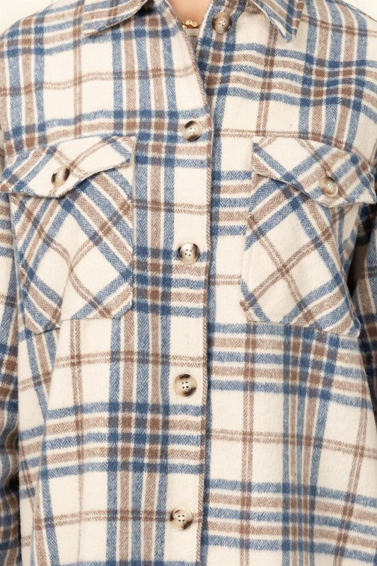 For Myself Checkered Print Button-Front Shacket