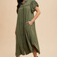 Annie Wear Mineral Washed Button Down Puff Sleeve Shirt Dress