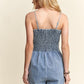 ADORA Smocked Spaghetti Strap Denim Romper