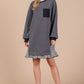 Ces Femme Striped Patchwork Round Neck Terry Sweatshirt Dress