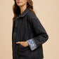 Annie Wear Quilted Printed Lining Snap Down Denim Jacket