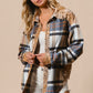 BiBi Curved Hem Sequin Plaid Button Up Shacket