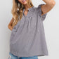 Ces Femme Plaid Notched Ruffled Cap Sleeve Blouse