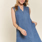 ADORA Notched Sleeveless Denim Dress with Pockets