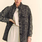 Davi & Dani Curved Hem Diamond Quilted Button Up Denim Shacket