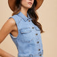 Annie Wear Collared Neck Button Down Denim Vest