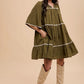 Annie Wear Tassel Contrast Trim Tie Neck Half Sleeve Tiered Dress