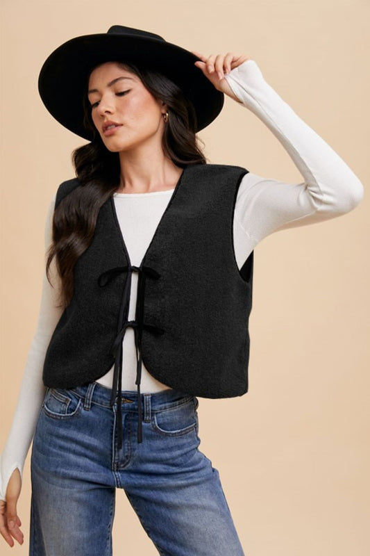 Annie Wear V-Neck Tie Detail Vest Coat