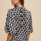 Annie Wear Tie Back Abstract Print Mock Neck Half Sleeve Blouse