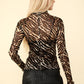 VERY J  Zebra Print Mock Neck Sheer Mesh Blouse