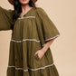 Annie Wear Tassel Contrast Trim Tie Neck Half Sleeve Tiered Dress