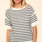 Haptics Openwork Striped Round Neck Half Sleeve Knit Top