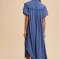 Annie Wear Mineral Washed Button Down Puff Sleeve Shirt Dress