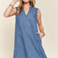 ADORA Notched Sleeveless Denim Dress with Pockets