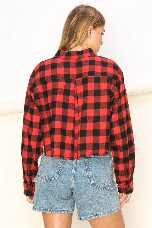 See Ya Plaid Print Button-Up Crop Top