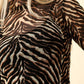 VERY J  Zebra Print Mock Neck Sheer Mesh Blouse