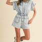 Annie Wear Elastic Waistband Short Sleeve Denim Romper