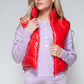 Snobbish Zip Up Turtleneck Shiny Quilted Vest