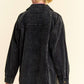 Davi & Dani Washed Corduroy Raw Hem Button Up Jacket